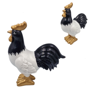 Kogut stojący BIAŁO-CZARNY - figurka ceramiczna 17 x 15cm /24267