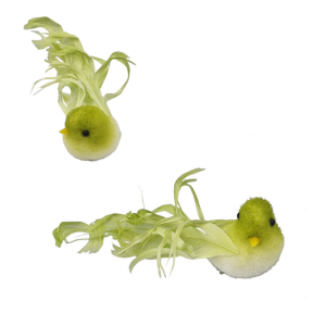 Ptaszek zielony z piórkami 12cm - na klipsie /30953
