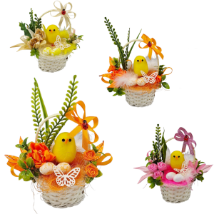 Koszyczek wielkanocny MINI 16cm - zdobiony biały z kurczakiem /17211-K