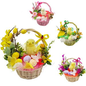 Koszyczek wielkanocny 18cm z kurczakiem - pastelowy zdobiony /57167