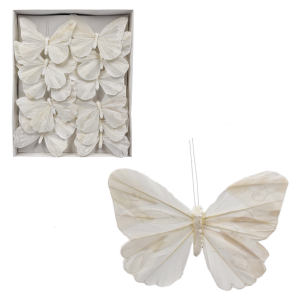 Motyl piórkowy 11cm na klipsie BIAŁY /98450