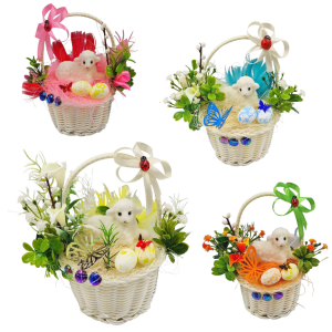 Koszyczek wielkanocny MINI 16cm - zdobiony biały z barankiem /17213-B