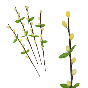 BAZIE żółte gałązka 27cm z zielonymi listkami - 1szt /87678-Y