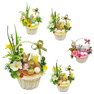 Koszyczek wielkanocny MINI 16cm - zdobiony biały z zajączkiem brokatowym /39434-ZB