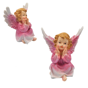 Aniołek brokatowy siedzący - figurka ceramiczna 12cm /53570-R