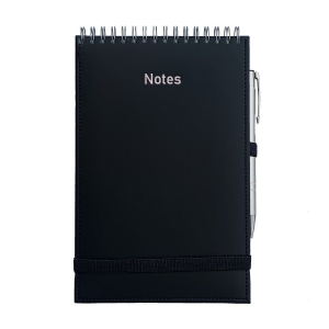 Notes A5/160k. pionowy na spirali z gumką CZARNY w linię /48001