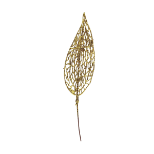 Gałązka ozdobna świąteczna LIŚĆ brokatowy złoty 21cm /43317