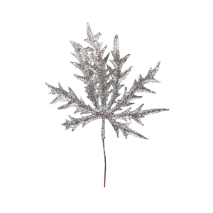 Gałązka ozdobna świąteczna LIŚĆ brokatowy srebrny 20cm /43676-SL