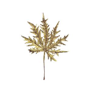 Gałązka ozdobna świąteczna LIŚĆ brokatowy złoty 20cm /43669-GL