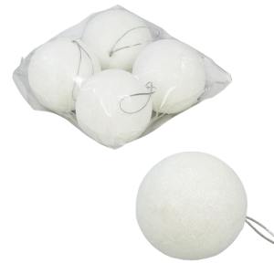 Bombki choinkowe - stroikowe 8cm/4szt BIAŁO-PERŁOWE brokat /06183