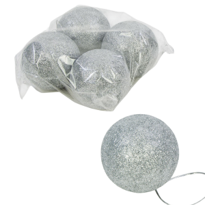 Bombki choinkowe - stroikowe 8cm/4szt SREBRNE brokat /06084