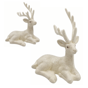 Renifer brokatowy JELEŃ leżący 15cm -biały- /17915