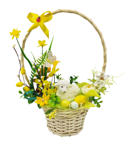 Koszyczek wielkanocny 32cm z BARANKIEM żółty - zdobiony /57081