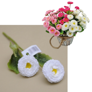 Stokrotki białe - gałązka 2 kwiaty - 23cm /43474-WH