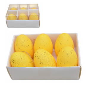 Jajka plastikowe 6cm ŻÓŁTE nakrapiane 6szt z zawieszką /97809