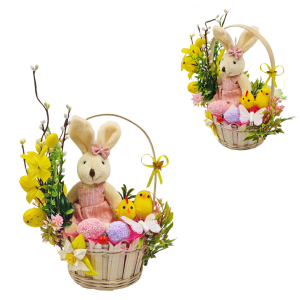 Koszyczek wielkanocny 22cm z KRÓLIKIEM - DZIEWCZYNKA różowy /44028
