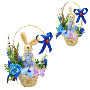 Koszyczek wielkanocny 26cm z KRÓLIKIEM - CHŁOPIEC niebieski /47052