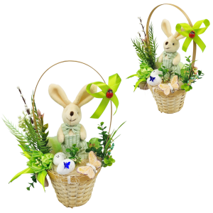 Koszyczek wielkanocny 26cm z KRÓLIKIEM - CHŁOPIEC zielony /48063