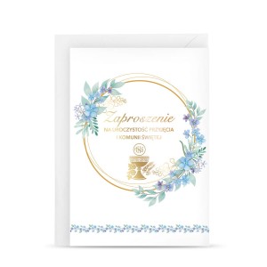 Zaproszenie na komunię złocone + koperta ZF204K/03406-0010