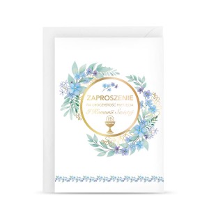 Zaproszenie na komunię złocone + koperta ZF204K/03406-0016