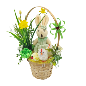 Koszyczek wielkanocny 26cm z KRÓLIKIEM - DZIEWCZYNKA zielony /28090
