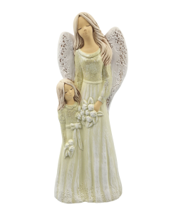 Figurka ceramiczna ANIOŁ z dziewczynką 36cm "Lukrecja" limonkowy /53101-LM