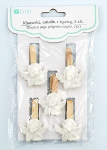 Aniołki z żywicy syntetycznej na klamerce 5szt /1643