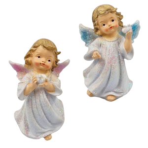 Figurka ceramiczna ANIOŁEK biały 9cm z brokatem /52030