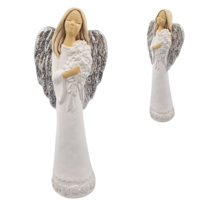 Figurka ceramiczna ANIOŁ 35cm "Zola" z bukietem /55792-BRB