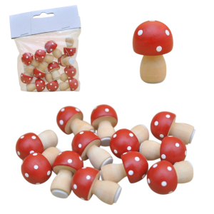 Grzybki drewniane 3cm MUCHOMORKI 12szt samoprzylepne /90053