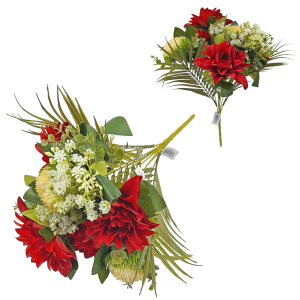 Bukiet kwiatów DALIA + dodatki 8 gałązek na stelażu - 43cm /62571-1