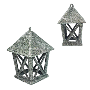 Lampion LATARENKA  brokatowa SREBRNA 11cm z zawieszką /55212-S