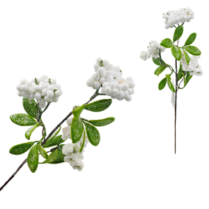 Gałązka ozdobna BN KULECZKI oszronione białe 28cm /67075