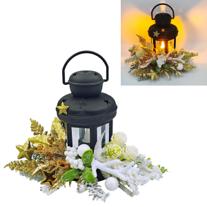 Lampion świecący CZARNY 20cm LED zdobiony LATARENKA - rękodzieło /83278-C3