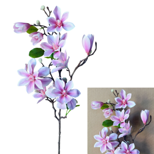Magnolia biało-liliowa - gałązka 78cm 9 kwiatów /30978BL