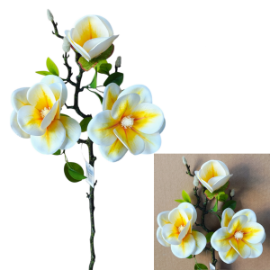 Magnolia biało-żółta - gałązka 58cm 3 kwiaty z pączkami /72555BŻ