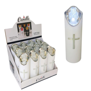 Świeca LED 18cm BIAŁA wkład do zniczy mrugający - KRZYŻYK /SYJ2413-341