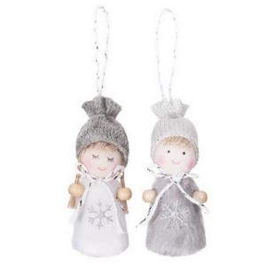 Aniołki 8cm szare / 2szt - dekoracja na zawieszce - /8314