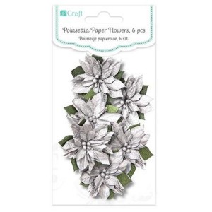 Kwiaty POINSECJE papierowe 6szt SILVER /3938