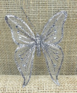 Motyl brokatowy na klipsie SREBRNY /9743