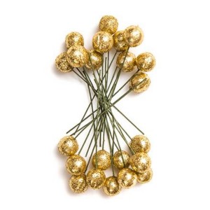 Owoce ostrokrzewu 1,2cm /24szt ZŁOTE brokat /6046