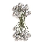 Owoce ostrokrzewu 1,2cm /24szt SREBRNE brokat /6053
