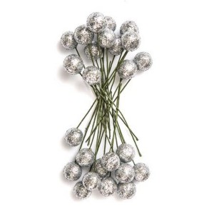 Owoce ostrokrzewu 1,2cm /24szt SREBRNE brokat /6053