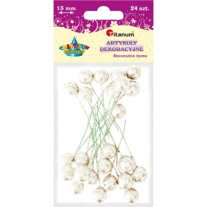Owoce ostrokrzewu 1,3cm /24szt BIAŁE brokat /3339
