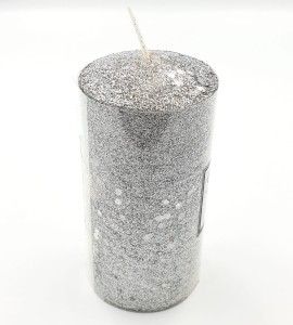 Świeca brokatowa -walec- SREBRO 5,5x10cm /8121
