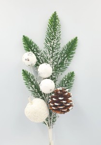 Gałązka z szyszką BIAŁA -BN 35cm /5114