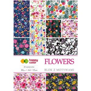 Blok z motywami FLOWERS A4/15 ark. 80g Happy Color /9959