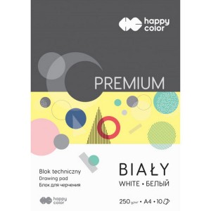 Blok techniczny A4 PREMIUM 10k. BIAŁY 250g Happy Color /6514