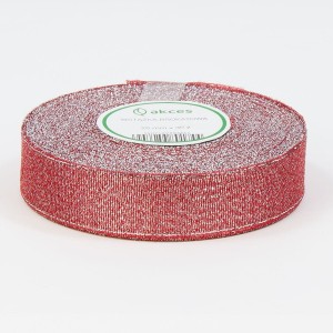 Wstążka brokatowa 25mm / 32m CZERWONO-SREBRNA