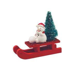 Sanki MINI 8cm z bałwankiem i choinką - dekoracja /1161